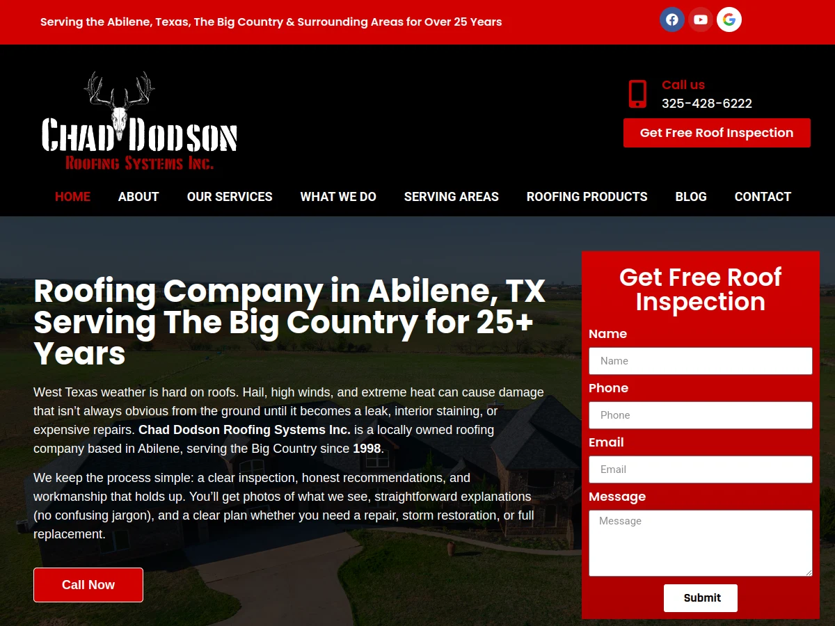 Chad Dodson Roofing homepage screenshot