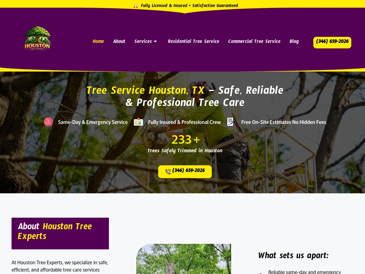 Houston Tree Experts homepage screenshot