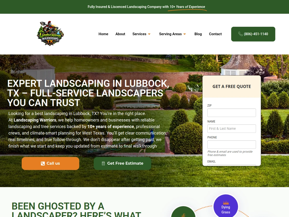 Landscaping Warriors homepage screenshot