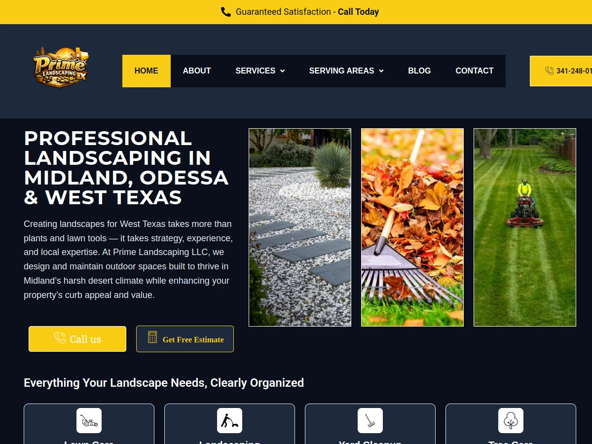 Prime Landscaping TX homepage screenshot