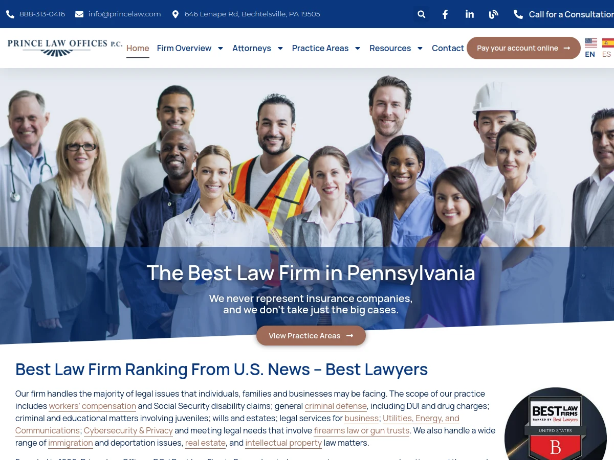 Prince Law Offices, P.C. homepage screenshot